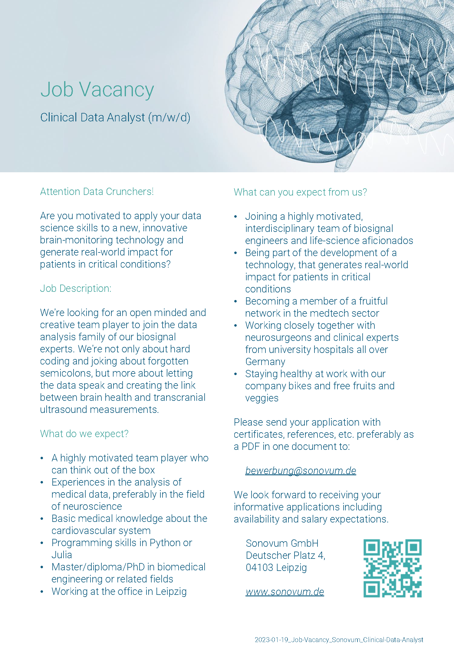 Clinical Data Analyst (m/w/d) Hiring job vacancy image  for sonovum clinical-data-analyst-1